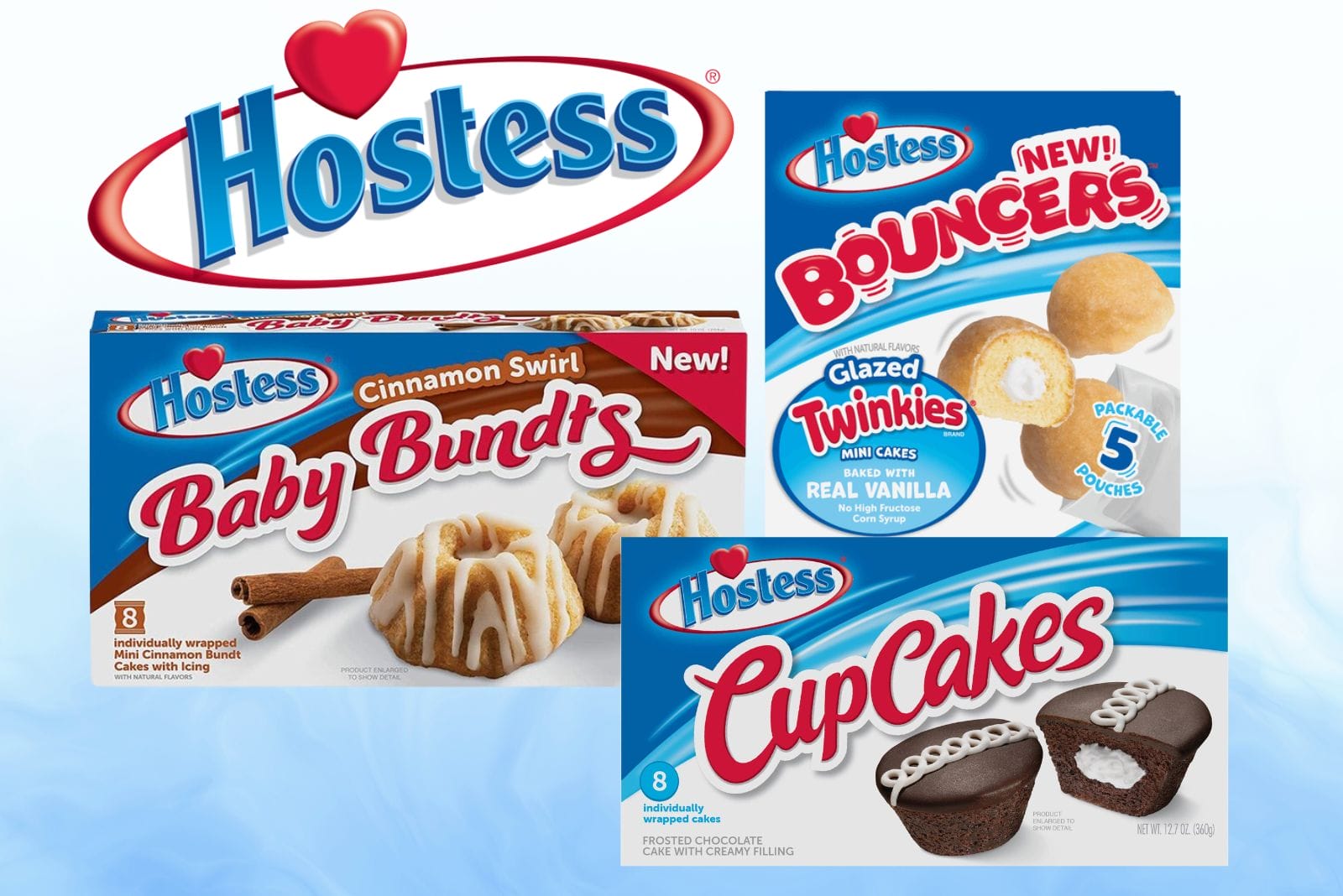 boxes of hostess baby bundts, glazed twinkies and cupcakes
