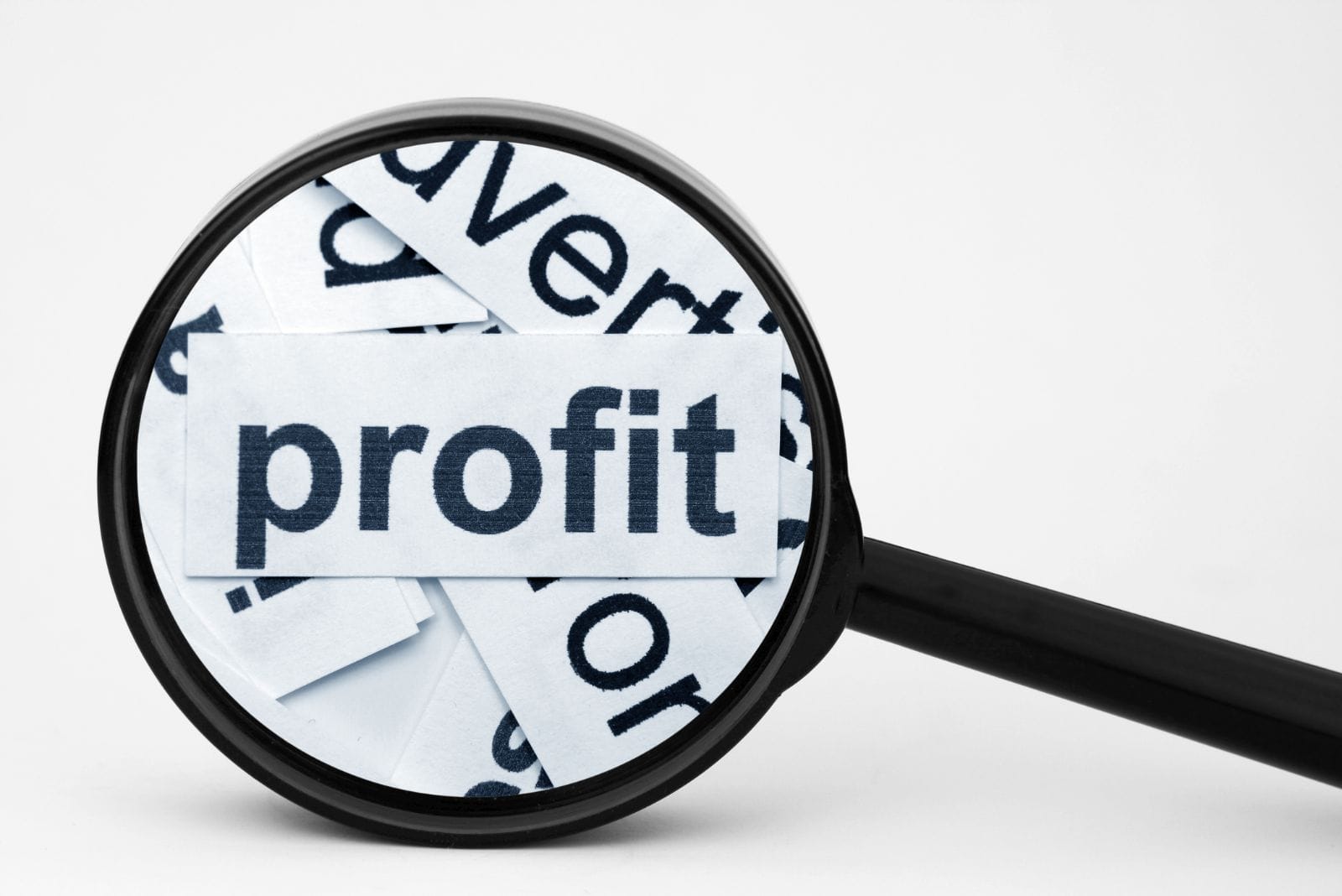 magnifying glass with the word profit