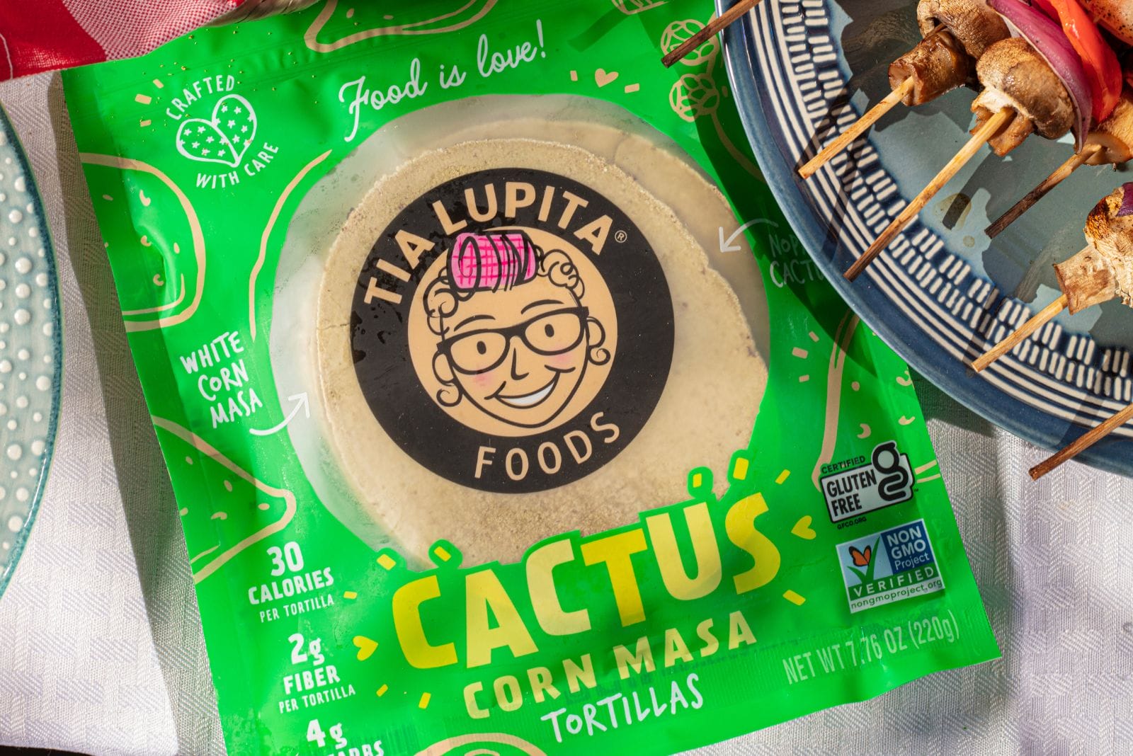 Tia Lupita Foods Cactus Cor Masa tortillas on dinner table
