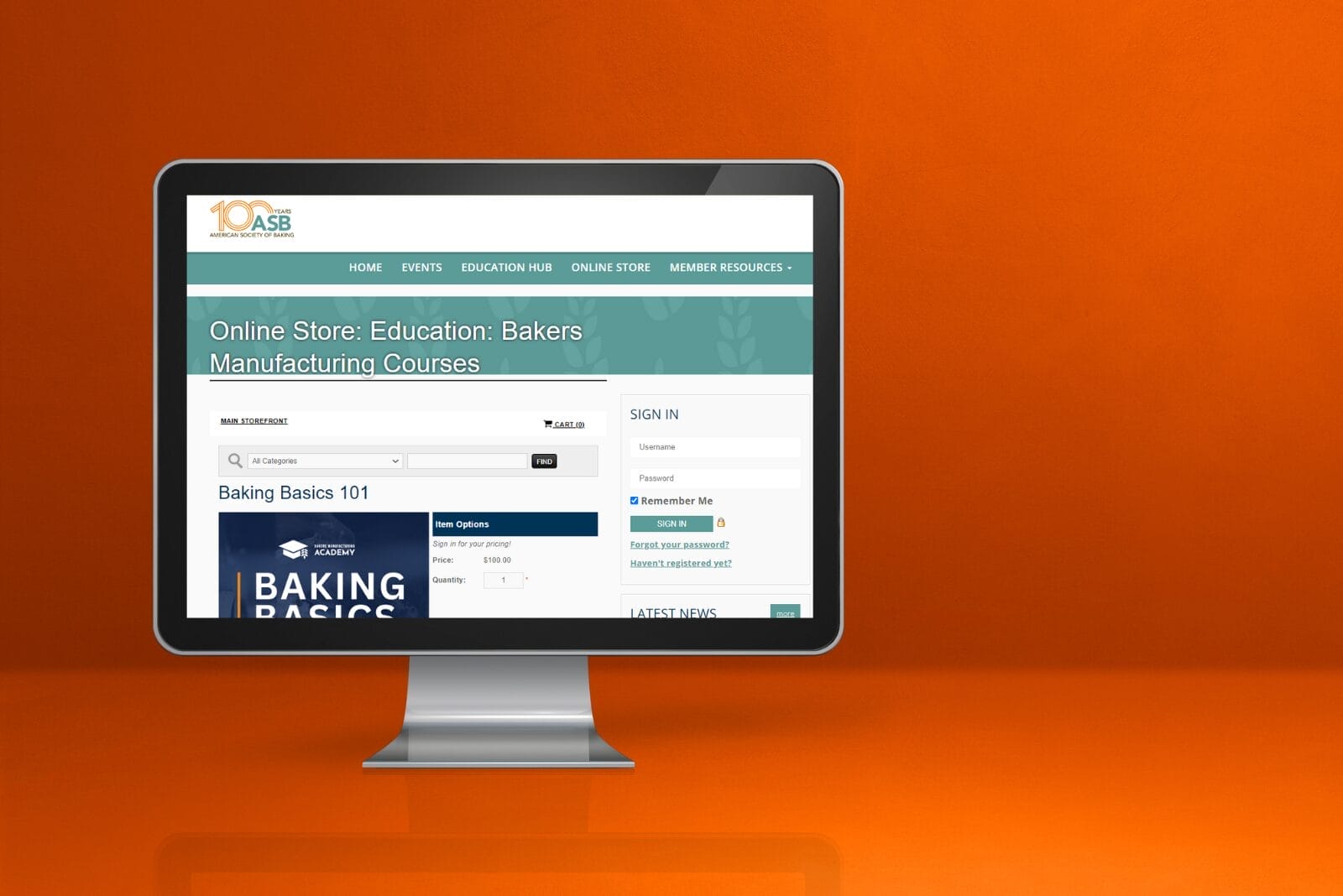 computer with american society of baking education hub displayed on it