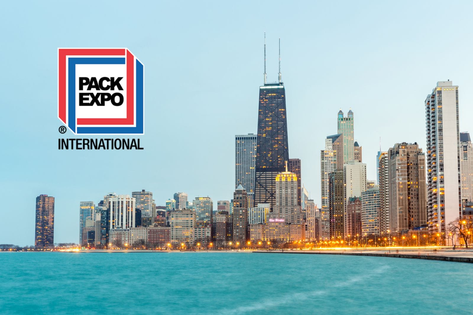 Chicago skyline with PACK EXPO International logo to the left