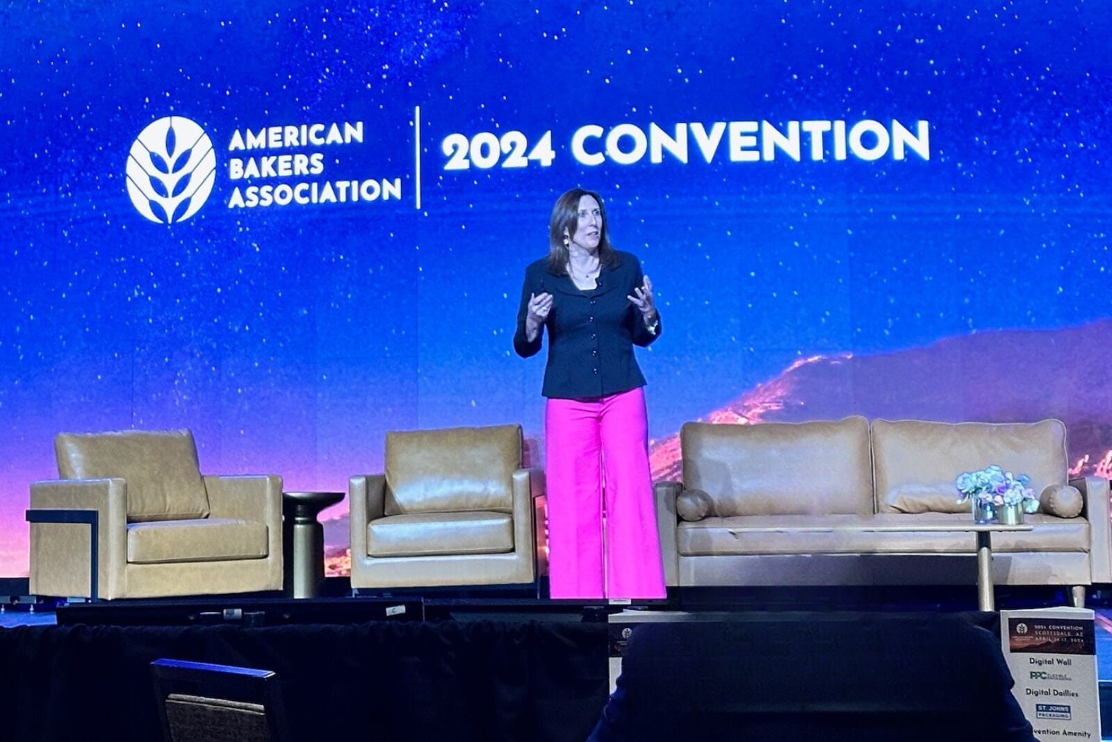 Anne Marie president of 210 Analytics on stage at the 2024 American Bakers Association Convention