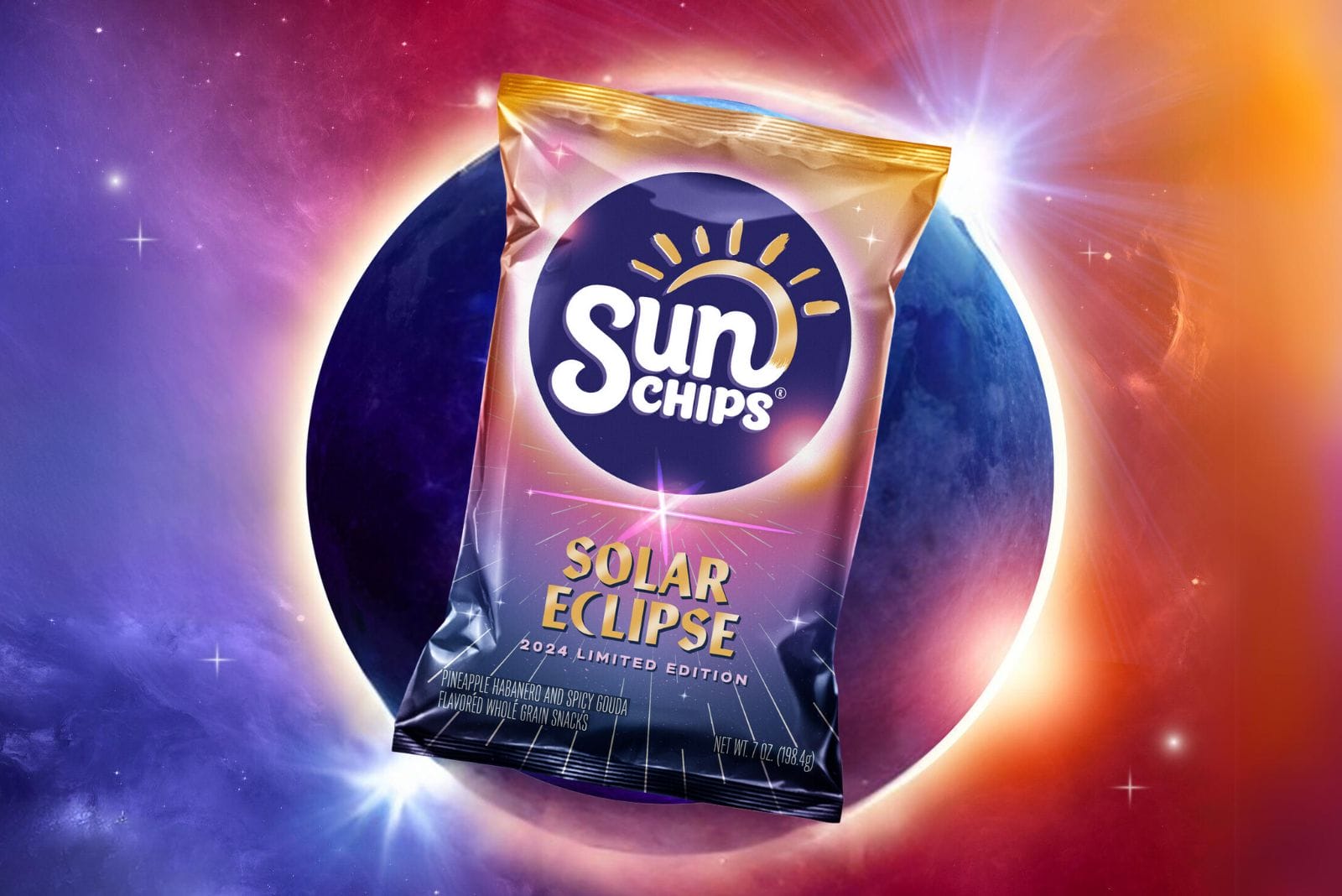 Special edition package of sun chips on top of a solar eclipse
