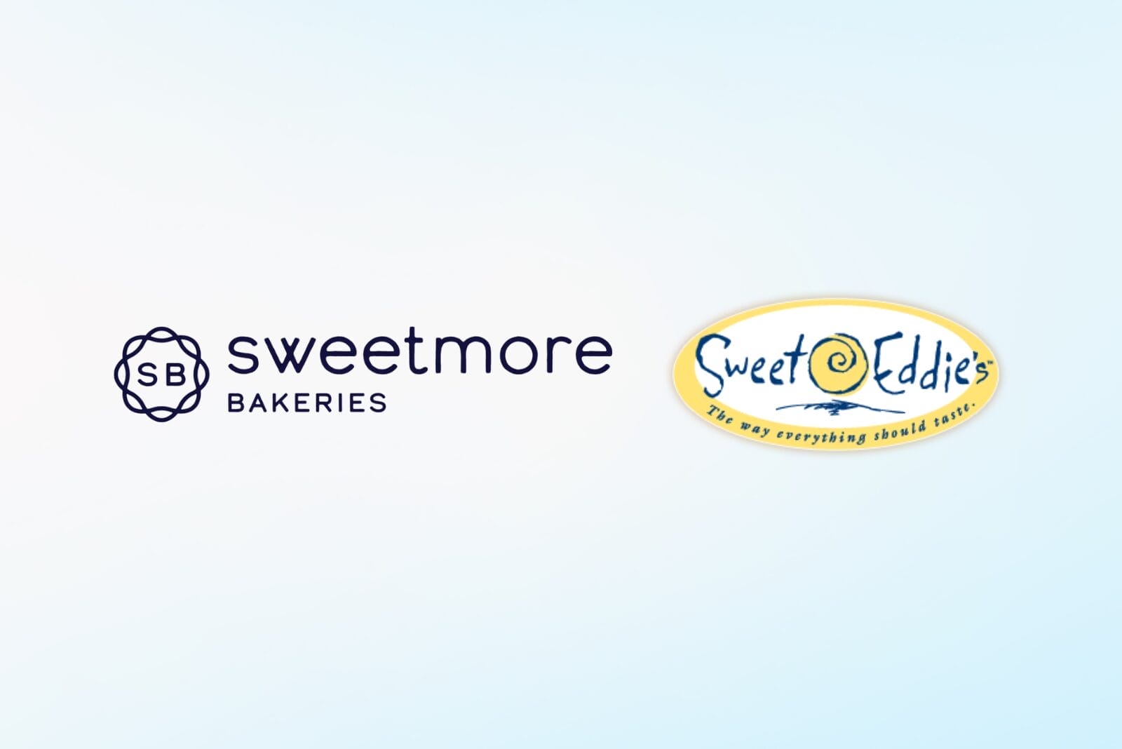 Sweetmore Bakeries and Sweet Eddie's' logos on gradient background.