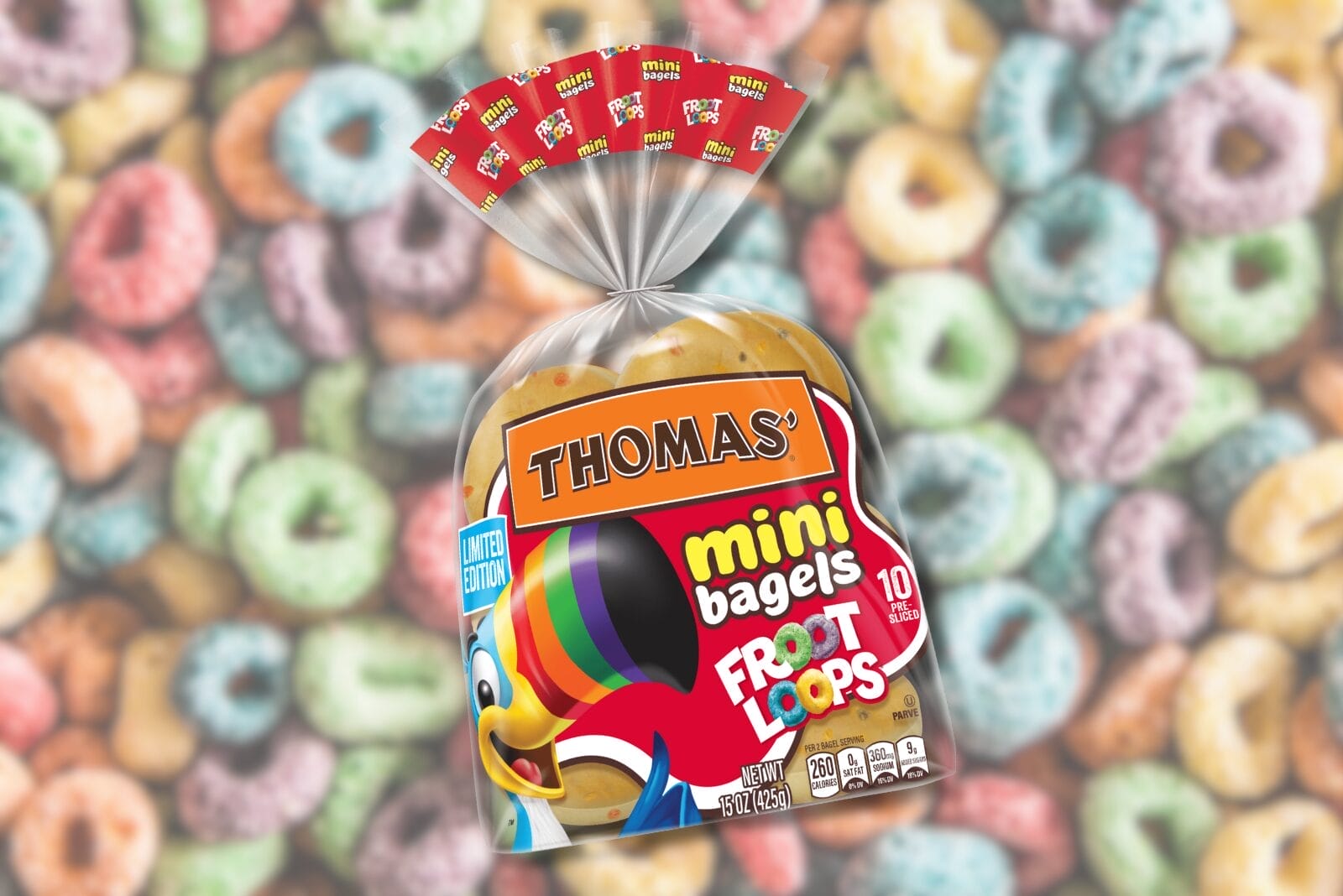 Thomas' collab with WK Kellogg Co. on Froot Loop Mini Bagels