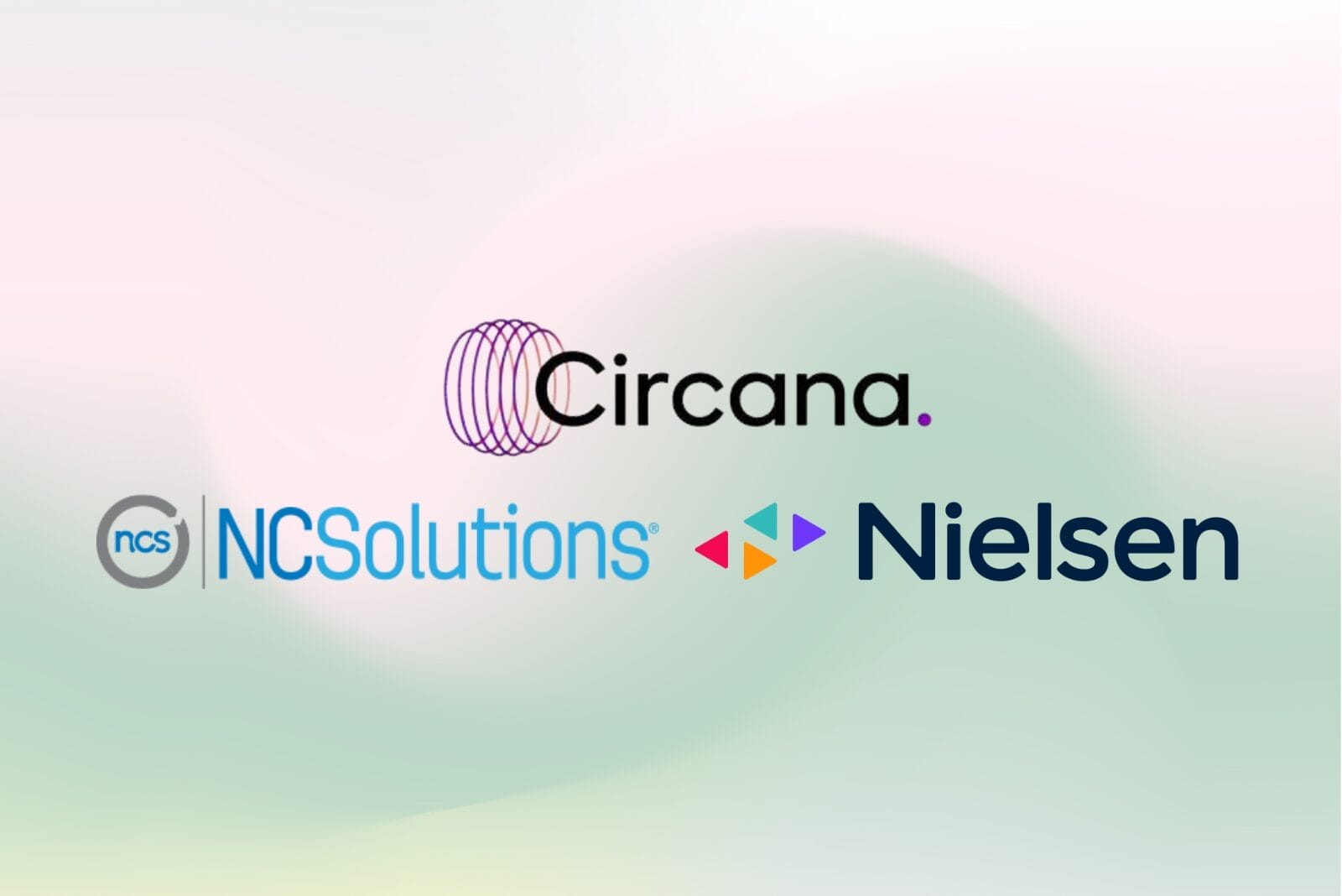 Circana logo over NCSolutions and Nielsen logos on sage green background