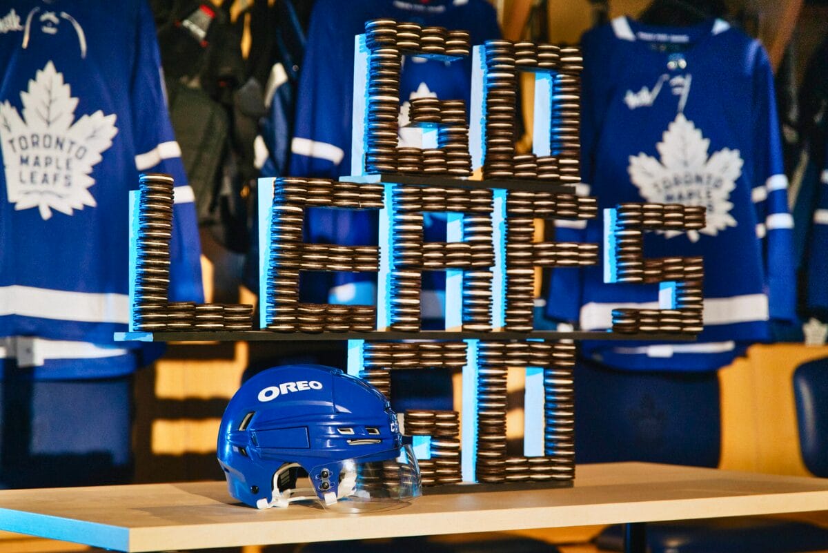 OREO-sponsored helmets for the Toronto Maple Leafs