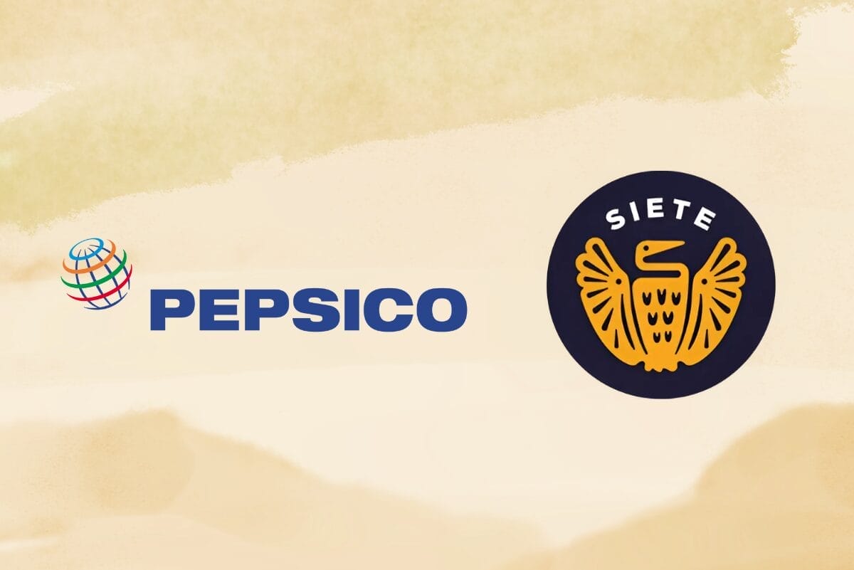 PepsiCo and Siete Foods logos on yellow background