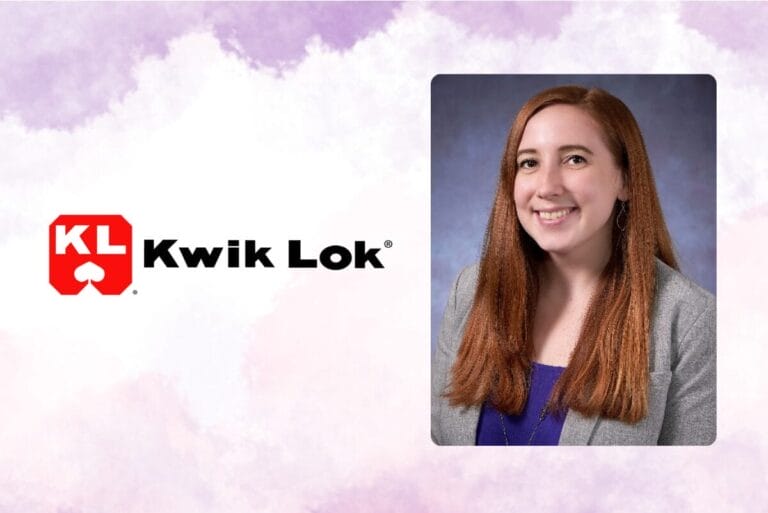 Kwik Lok logo next to image of Steph Wyjadka
