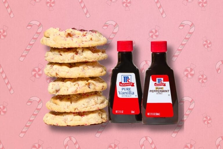 Milk Bar cookie stack next to McCormick's extract bottles