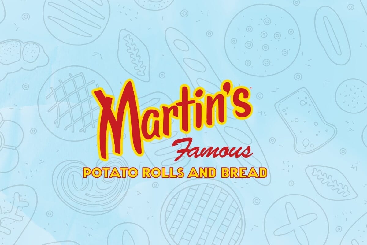 Martin's Famous Potato Rolls and Bread logo on blue background with bread graphics.