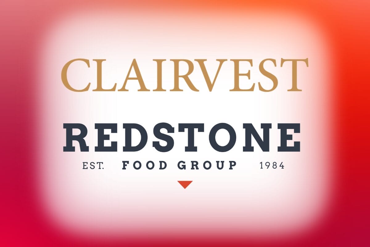 Clairvest and Redstone Food Group logos on read-orange background