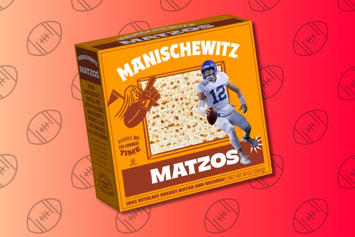 Manischewitz box of matzo with Jake Retzlaff on cover.