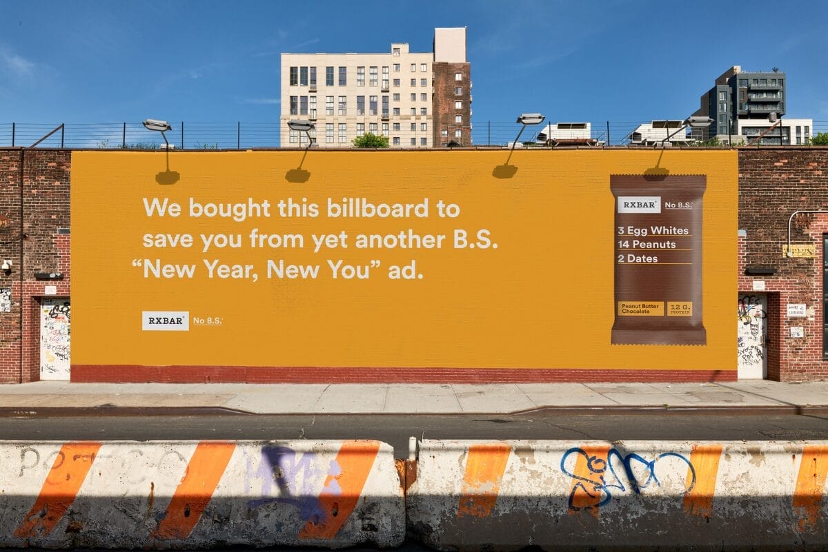 A RXBAR billboard for The BS Blocker campaign