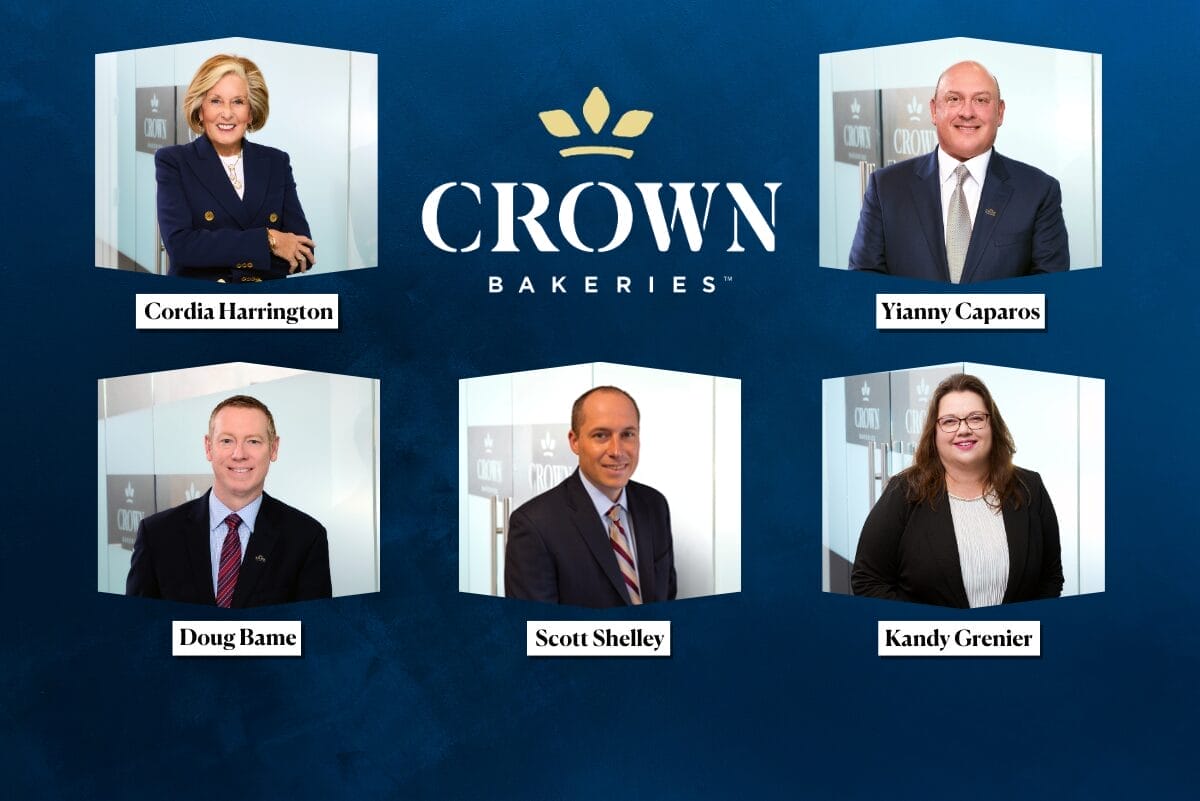 (from top left) Cordia Harrington, Crown Bakeries logo and Yianny Caparos. (from bottom left) Doug Bame, Scott Shelley and Kandy Grenier.