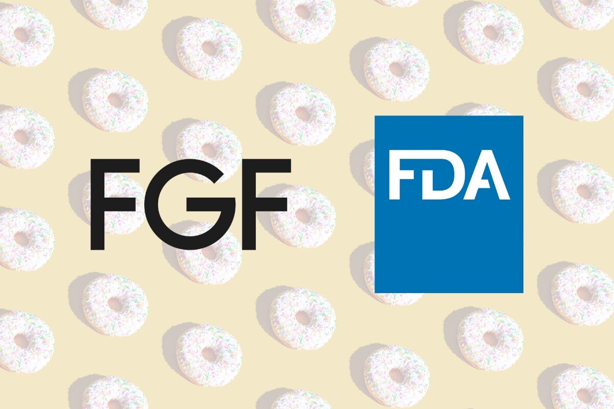 FGF Brands and FDA logos over yellow background with donuts