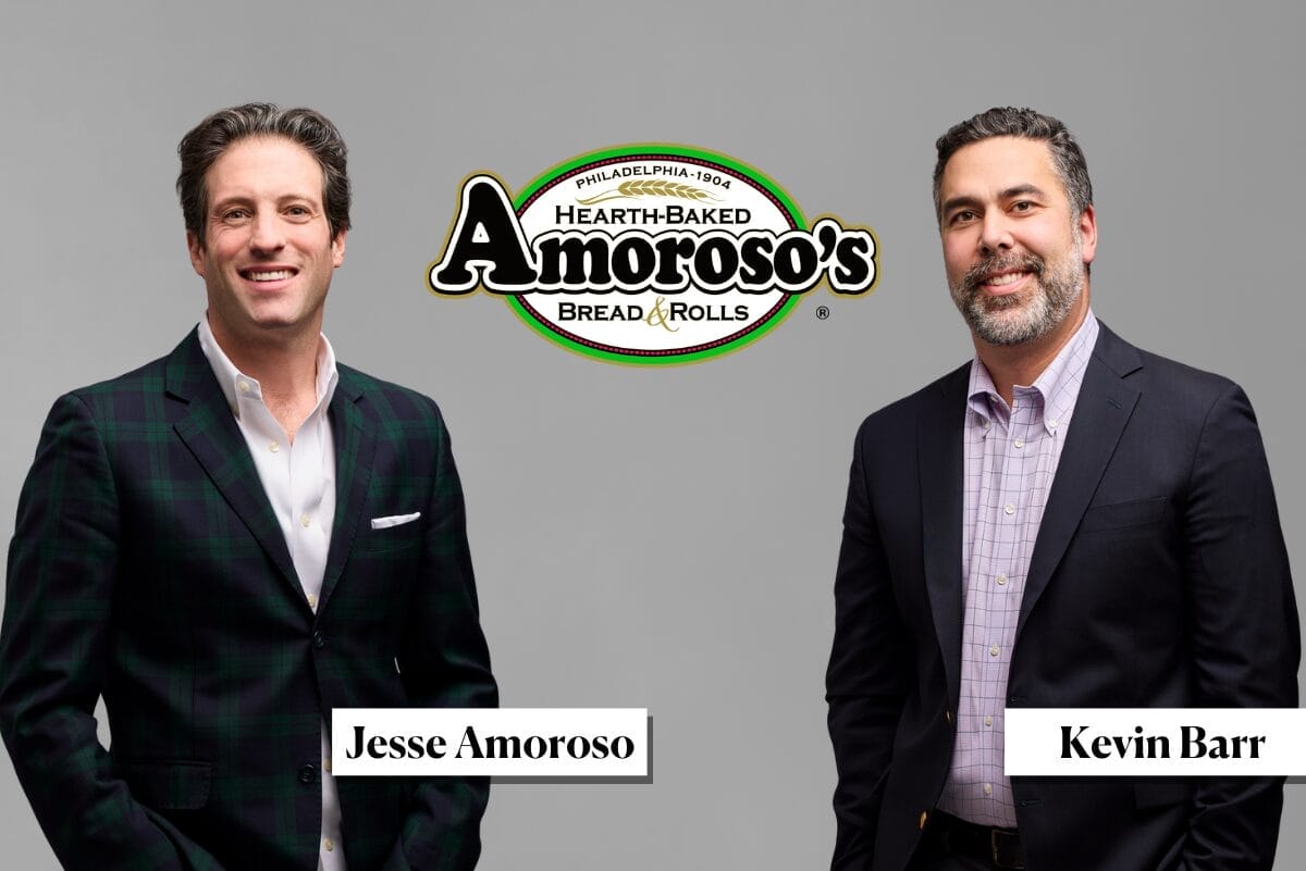 Jesse Amoroso and Kevin Barr with Amoroso's Baking Company logo