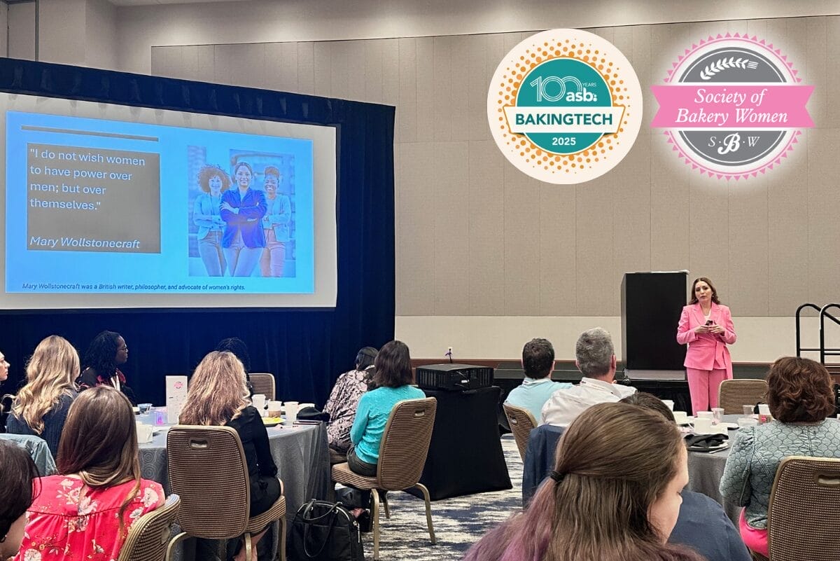 Xochitl Cruz presenting at the Society of Women Bakers breakfast at the American Society of Baking BakingTECH