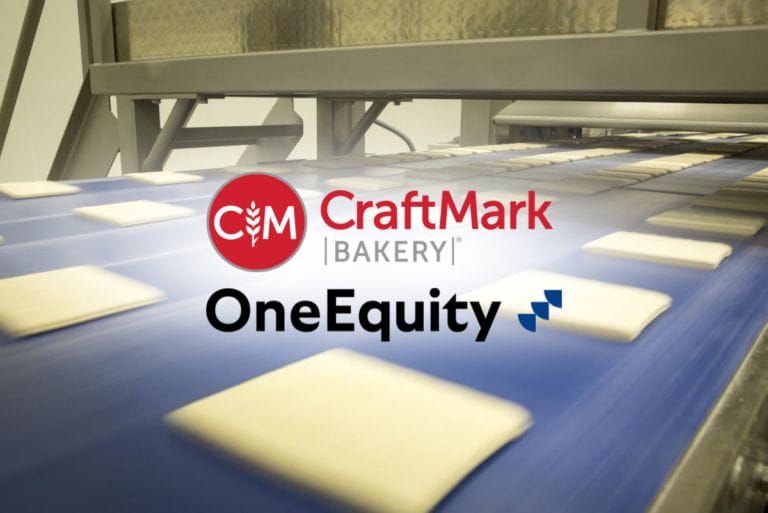 CraftMark Bakery logo and One Equity logo over commercial bakery line