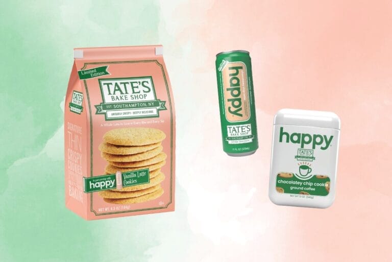 Tate's Bake Shop Vanilla Latte Cookies, Happy ready-to-drink latte and dry coffee tin