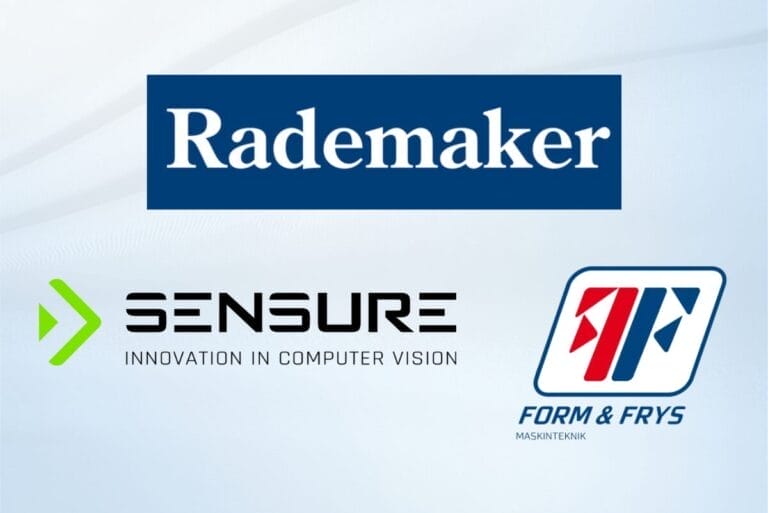Rademaker logo, Sensure logo, Form & Frys logo on gradient blue background.
