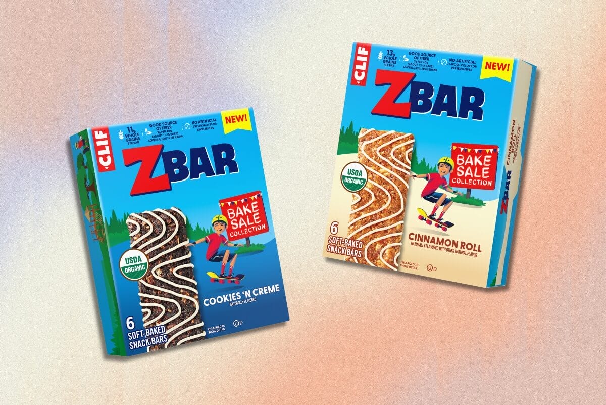 Boxes of Clif Zbar in Cinnamon Roll and Cookies 'n Creme flavors