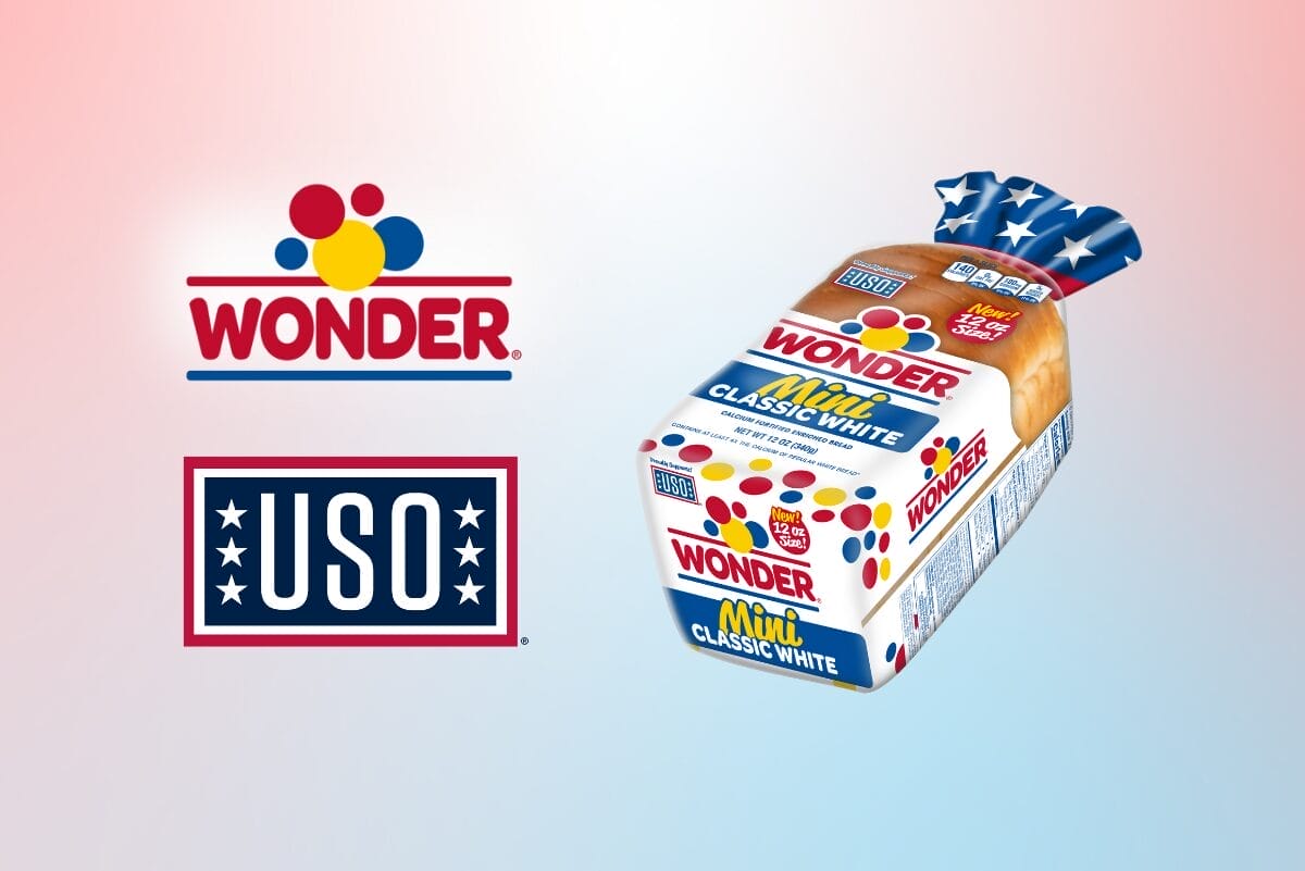 Wonder and USO logos with Wonder Mini Loaf with limited-edition USO packaging