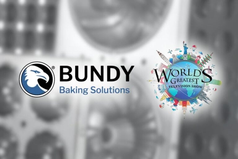 Bundy Baking Solutions and World's Greatest!... logos on background of cupcake pans.