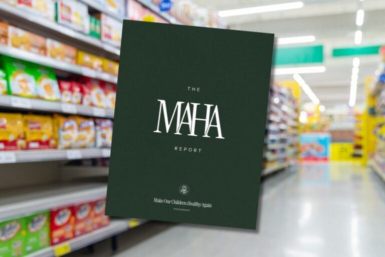 MAHA Report cover with background featuring grocery store aisle