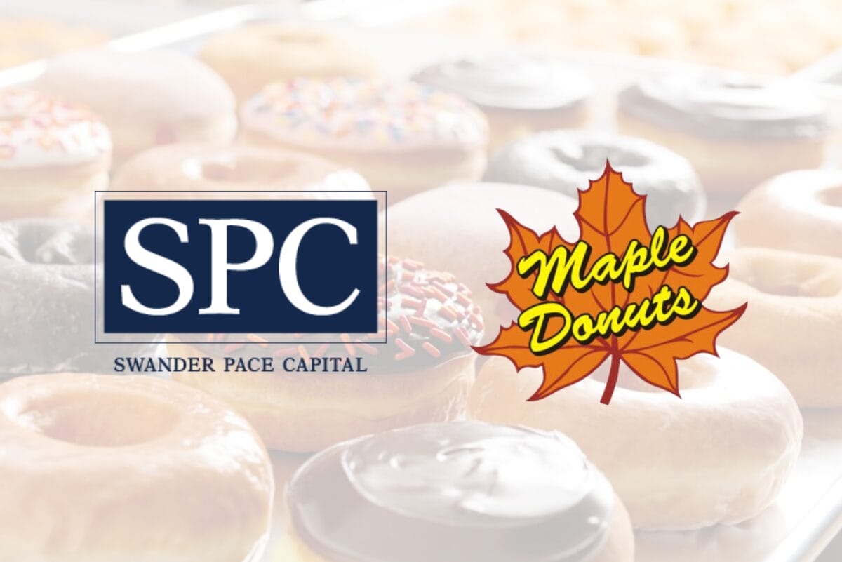 Swander Pace Capital and Maple Donuts logos over donut background