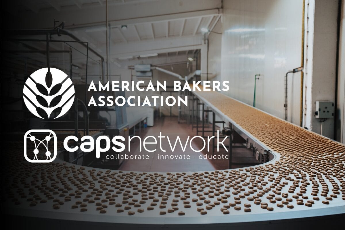 American Bakers Association and CAPS Network logos over baking production line