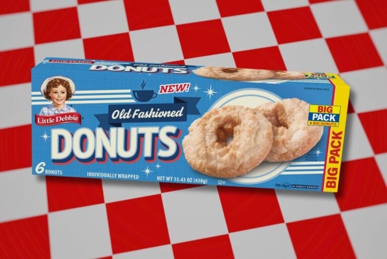 Little Debbie Big Pack Old Fashioned Donuts box on red checkerboard background