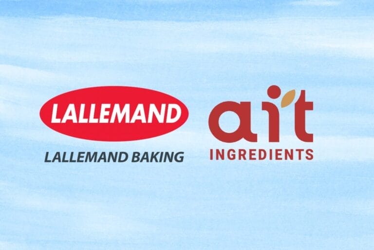 Lallemand Baking and AIT Ingredients logos on yellow background