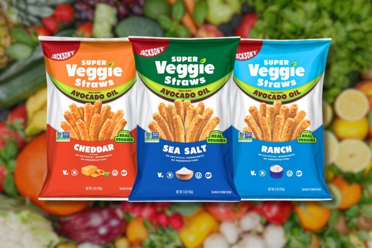 Jackson’s Super Veggie Straws on veggie background