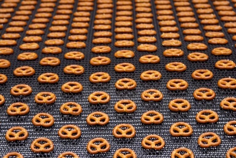 mini pretzels on production line
