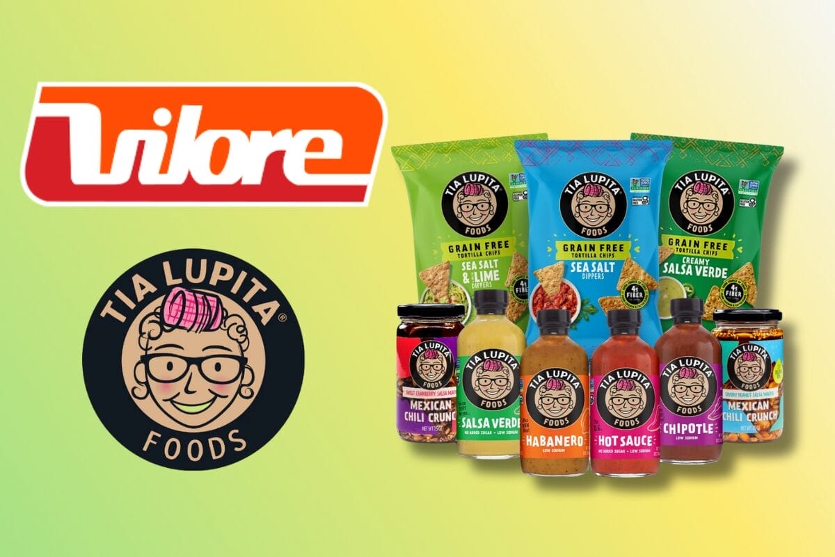 Tia Lupita Foods and Vilore Foods logos with Tia Lupita's products on background