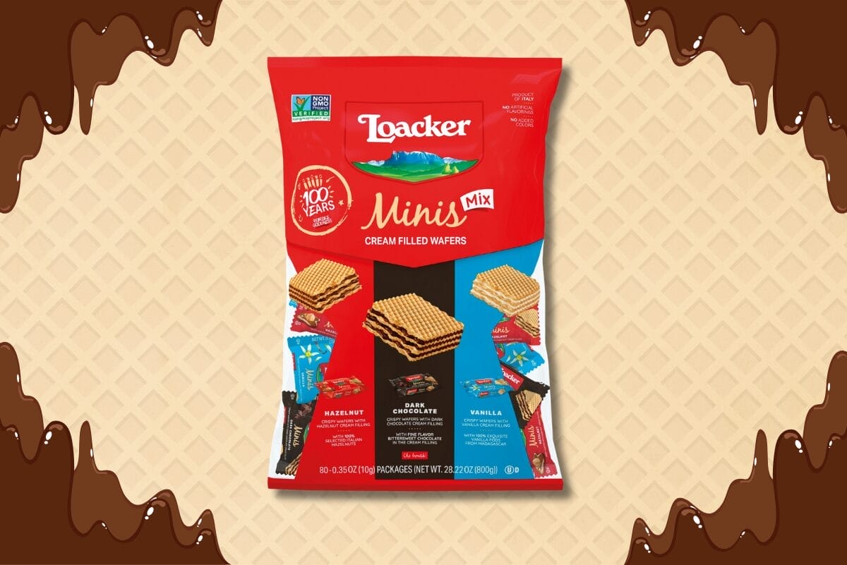 Loacker's latest mini addition for Costco on wafer-themed background