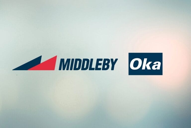 Middleby and Oka logos on gradient background