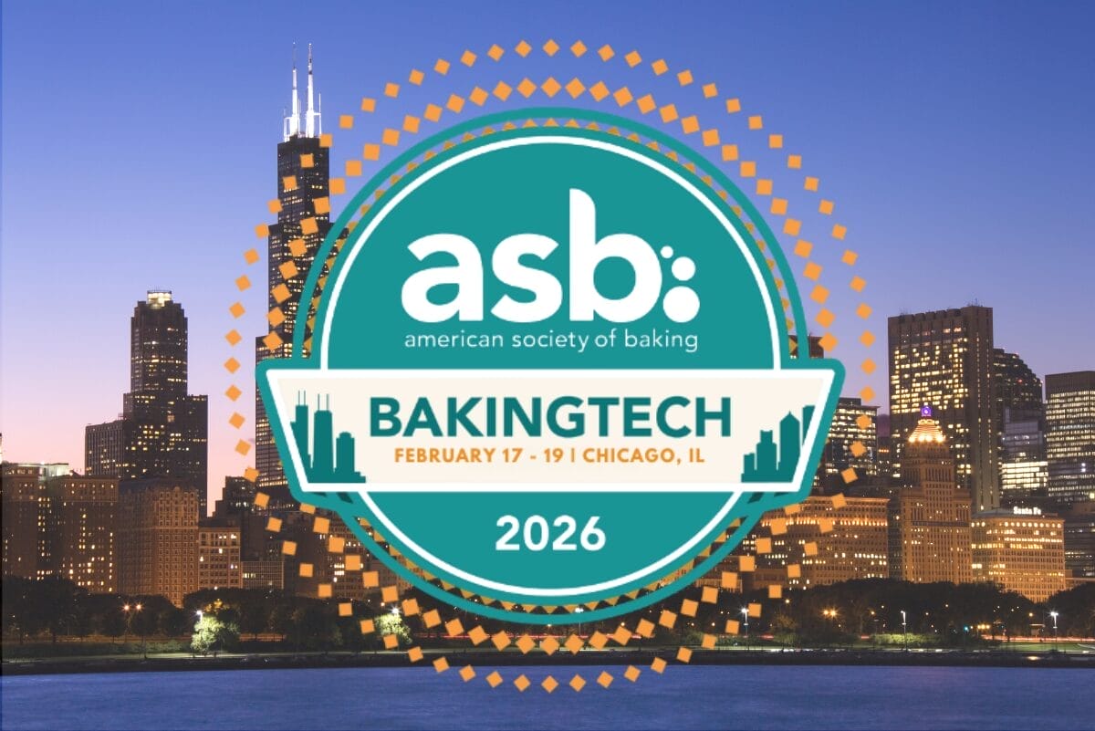 ASB's BakingTECH 2026 logo over city of Chicago landscape