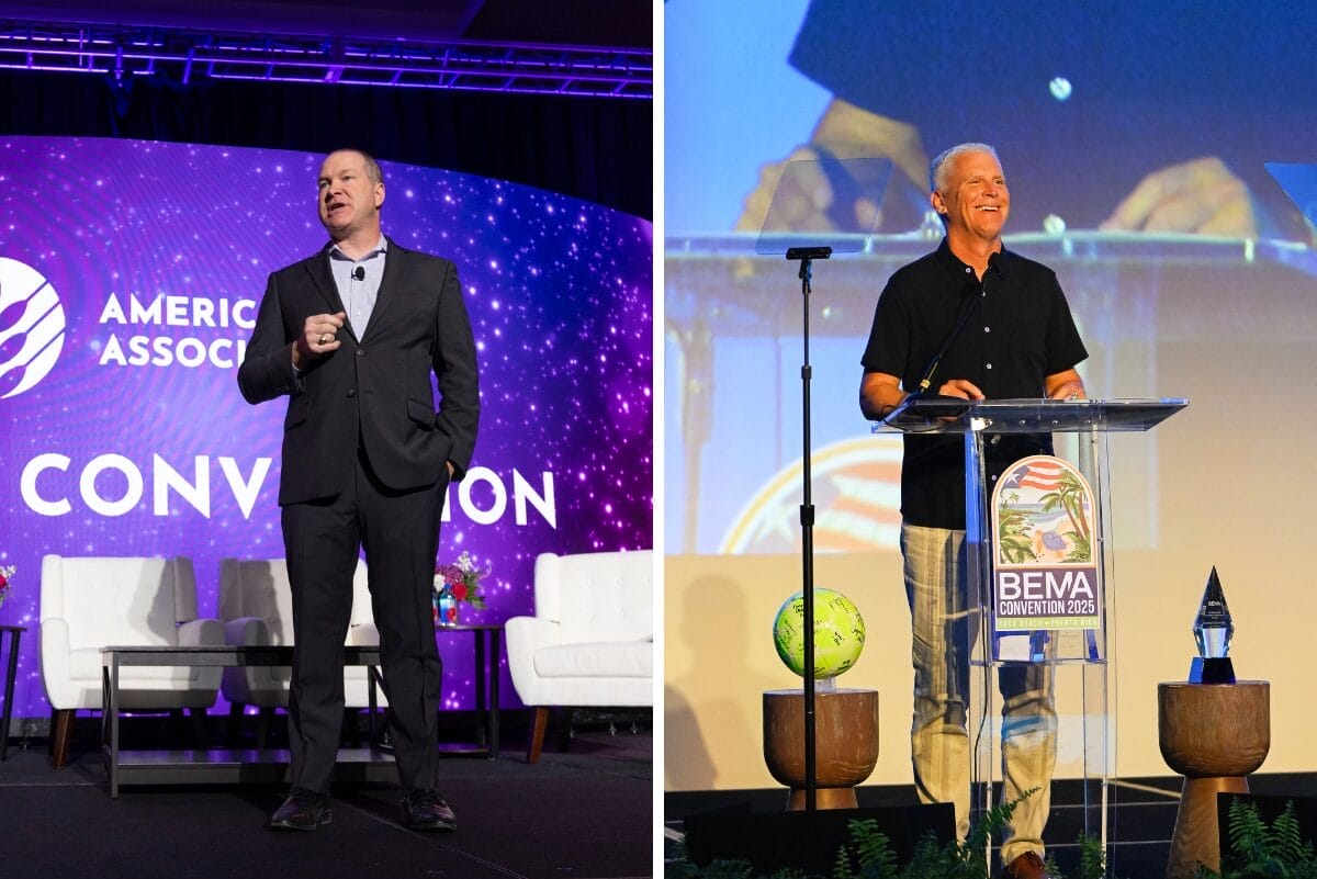 Eric Dell on the left with Kerwin Brown on the right of the collage, both speaking at separate industry events