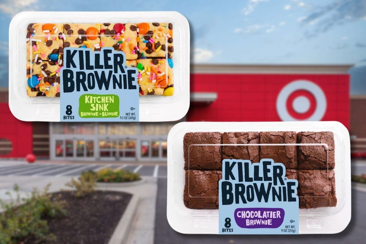 Target store background with two packages of Killer Brownie over it