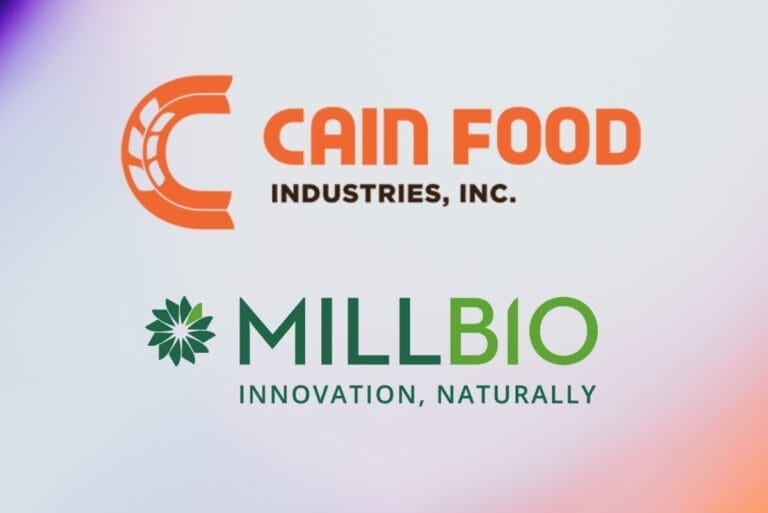 Cain Food Industries logo and Millbio logo over background