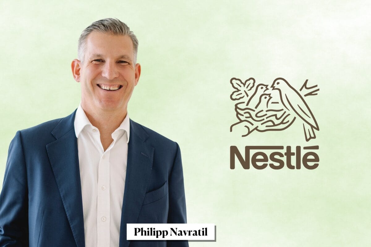 Philipp Navratil next to Nestle logo on green background