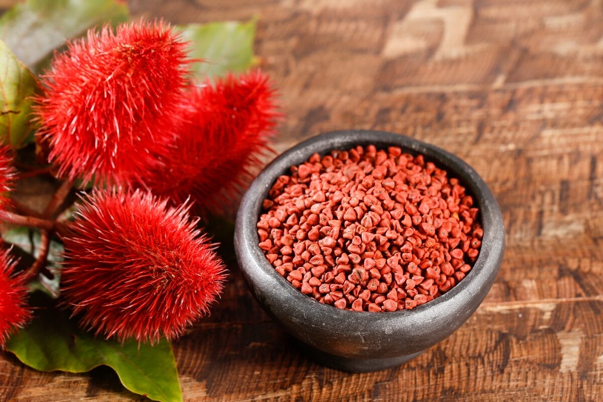 Annatto plant, which is used as a synthetic color substitute